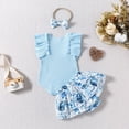 thumbnail image 4 of TOWED22 Newborn Baby Girl Clothes Daisy Print Shorts Sleeve Romper Ruffle Bloomer Shorts Headband Set Infant Summer Outfits(Sky Blue,0-3 M), 4 of 9