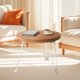 thumbnail image 5 of Foldable Small Round Side Table | Portable Wood Sofa End Table | Double Layer Storage | Curved Top | Compact Space Saver | Indoor Outdoor | 30x30x30cm | White Yellow Coffee, 5 of 6