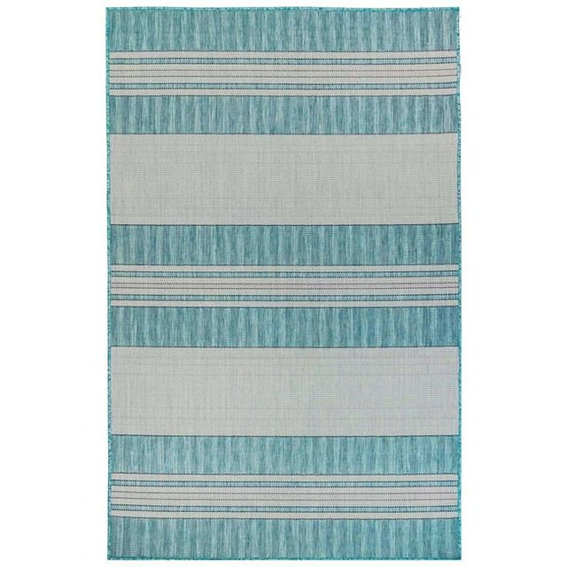 Trans-Ocean Imports CRE69843504 6 ft. 6 in. x 9 ft. 4 in. Liora Manne Carmel Stripe Indoor & Outdoor Rug Wilton Woven Rectangular Rug - Aqua