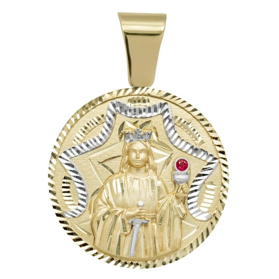 Ruby Saint Barbara Medallion Unisex Adult Pendant Solid 10K Yellow Gold, All Sizes - Goldum NYC