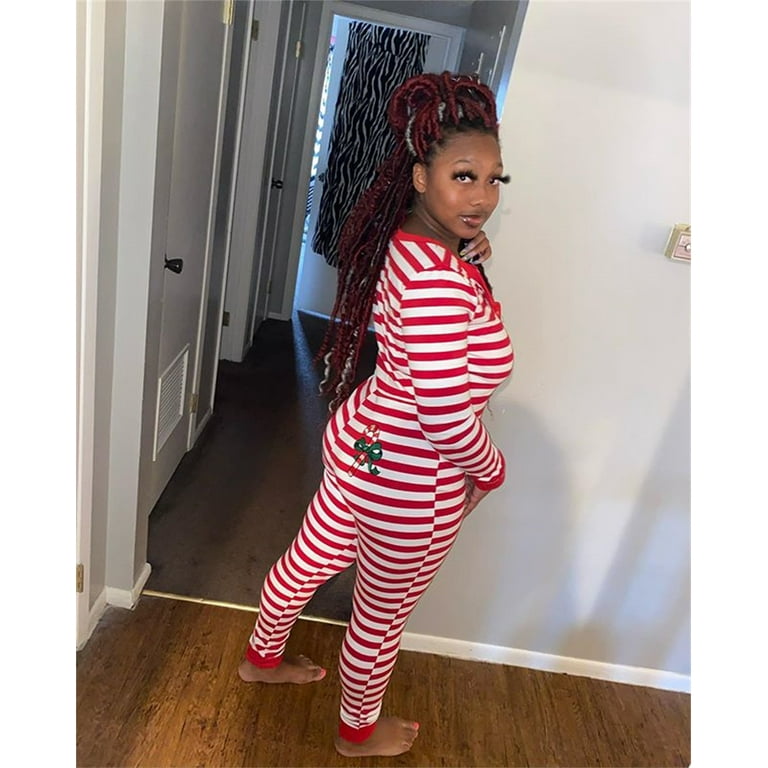 Christmas Onesie for Women Striped Jumpsuit Romper One Piece
