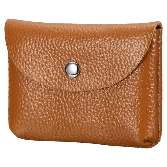 Uxcell Leather Coin Purse, Small Coin Pouch, Portable Pocket Pouch Change Purse Wallet Snap Closure for Women Men Credit Card, Brown
