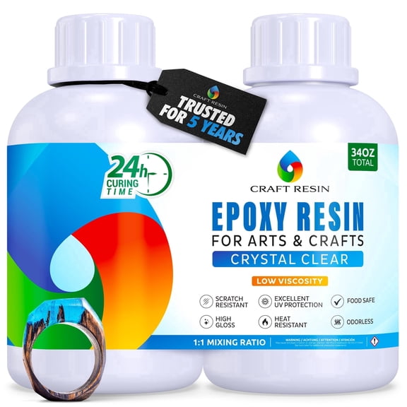 CRAFT RESIN 34 Oz Crystal Clear Epoxy Resin Kit - Food Safe & UV Resistant for DIY Art, Wood, Jewelry Making, Coasters, Molds Casting Resin Epoxy - Low Viscosity, Self Leveling for Beginners & Pros