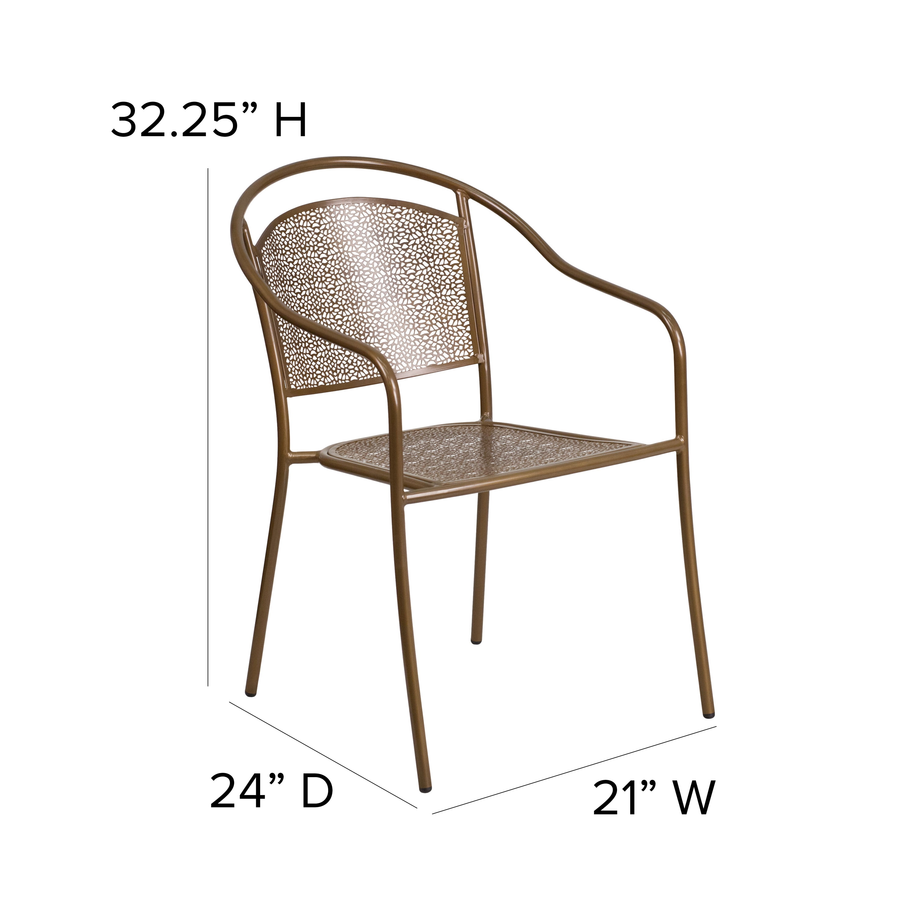Flash Furniture Commercial Grade Gold Indoor-Outdoor Steel Patio Arm Chair with Round Back