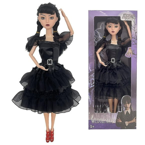 11' The Addams Family Wednesday Addams Black Doll With Balck Dress High Heels And Hair Gift For Girls & Fans
