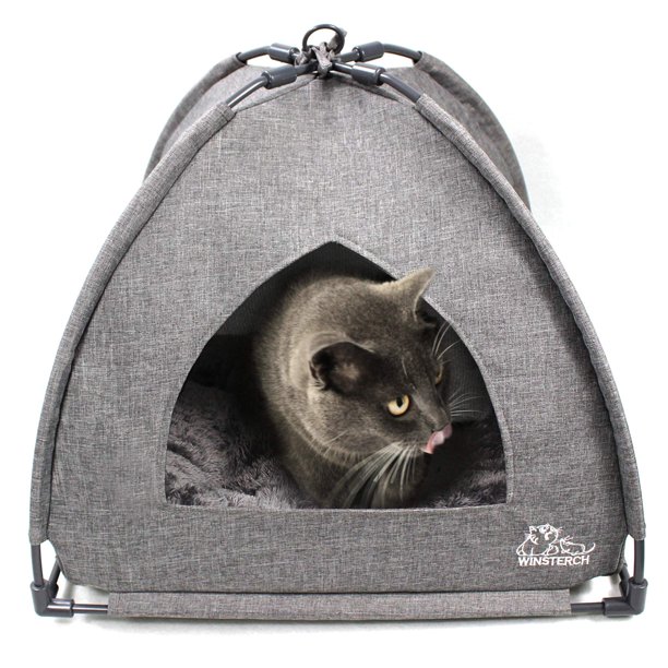 Cama para gatos Winsterch, cubierta en forma de cueva para gatos, con almohada extraíble