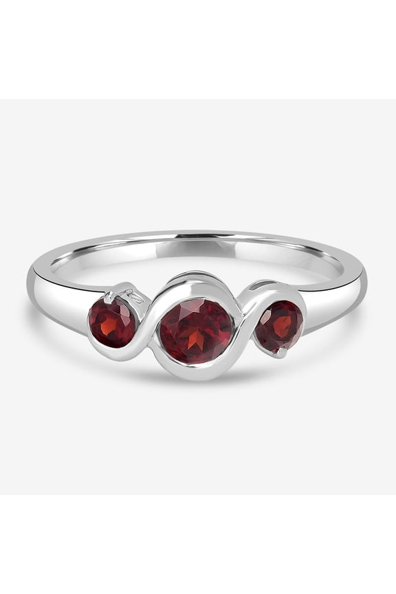 0.63 Ct Round Garnet Three Stone Ring in Sterling Silver