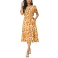 thumbnail image 2 of INSPIRE CHIC Robe d'Été Décontractée pour Femmes avec Poches Manches Bouffantes Col Rond Découpe Taille Boho Fluide Midi Jaune TG, 2 of 5