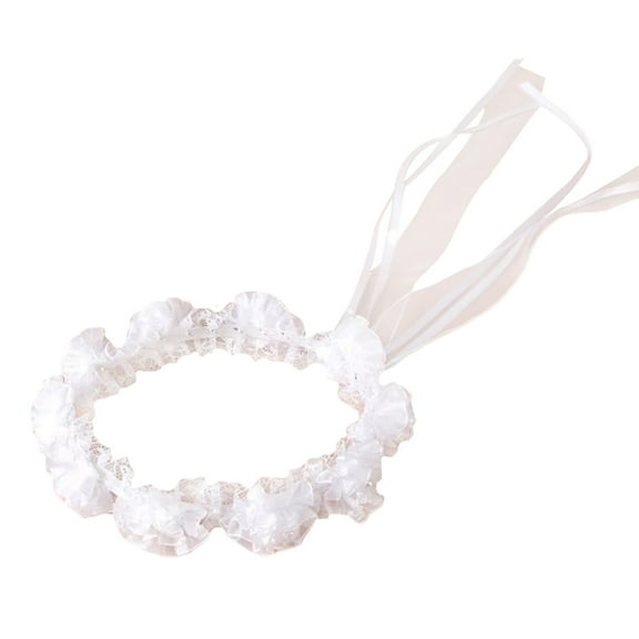 ✪ Child Girl Wedding Headband Artificial Mesh Flower Adjustable Ribbon Crown Wreath Faux Pearl Beading First Communion Photo Props