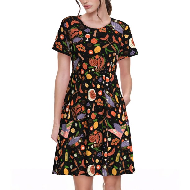 Balery BBQ Party Vestidos sueltos de manga corta para mujer, vestidos de verano 2025, vestidos casuales de corte A con vuelo.
