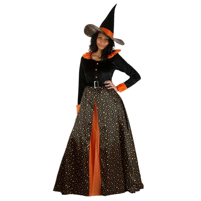 Costume Adulte Sorcière Orange Scintillante