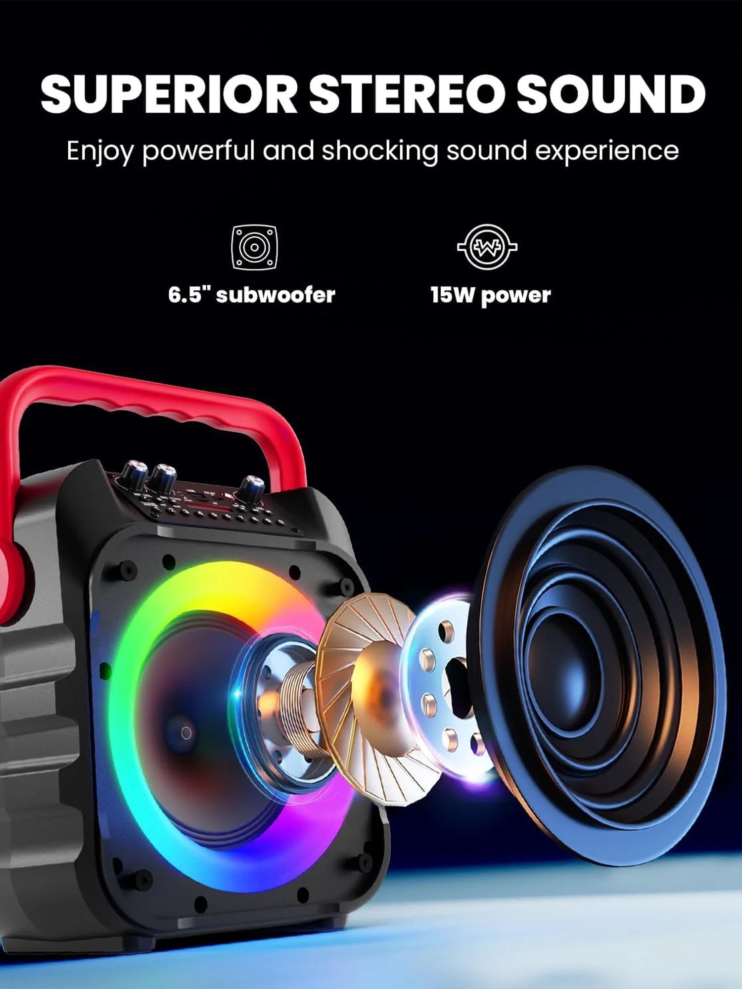 BONAOK Karaoke Machine for Adults, Karaoke Speaker with Two Wireless Microphones, Portable Bluetooth Speaker PA System for Christmas Party, Karaoke Microphone with LED Lights, Red