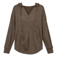 thumbnail image 4 of SNKSDGM Women V Neck Hoodie, Solid Drawstring Hooded Sweatshirt, Loose Long Sleeve Casual Sweat Jacket for Daily Outfits Coffee M, 4 of 4