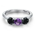 thumbnail image 3 of Gem Stone King 925 Sterling Silver Purple Amethyst and Black Sapphire Engagement Ring for Women | 1.86 Cttw | Round 5MM | Gemstone February Birthstone | Size 7, 3 of 6