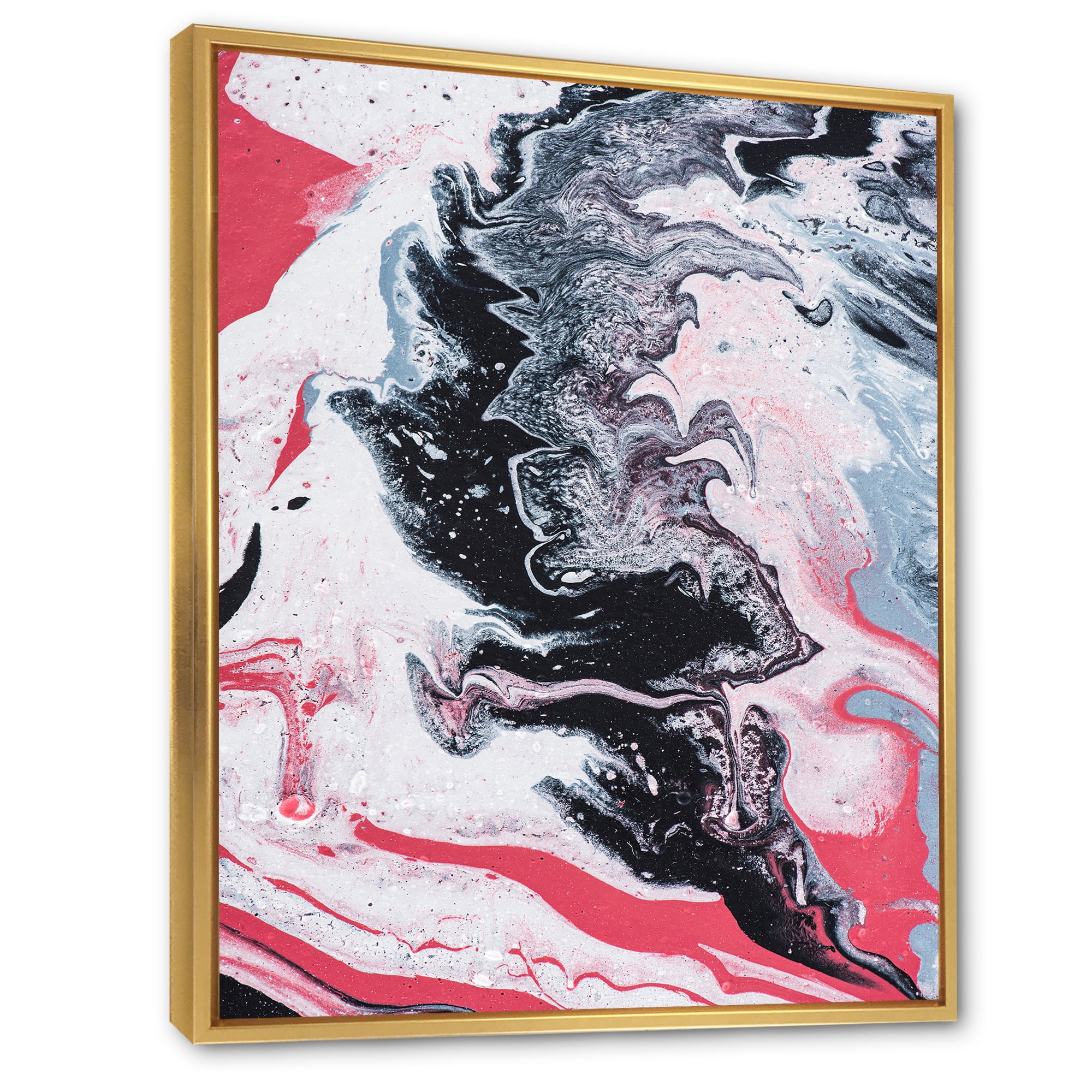 Abstract Marble Composition In Gray and Pink I 16 in x 32 in Framed Painting Canvas Art Print, by Designart