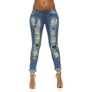 VIP Jeans Juniors plus ripped repaired distressed blue skinny jeans for Teen Girls