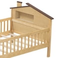 thumbnail image 2 of EUROCO Wood Twin Size Platform Bed Frame with House Like Roof and LED Light, Natural, 2 of 14