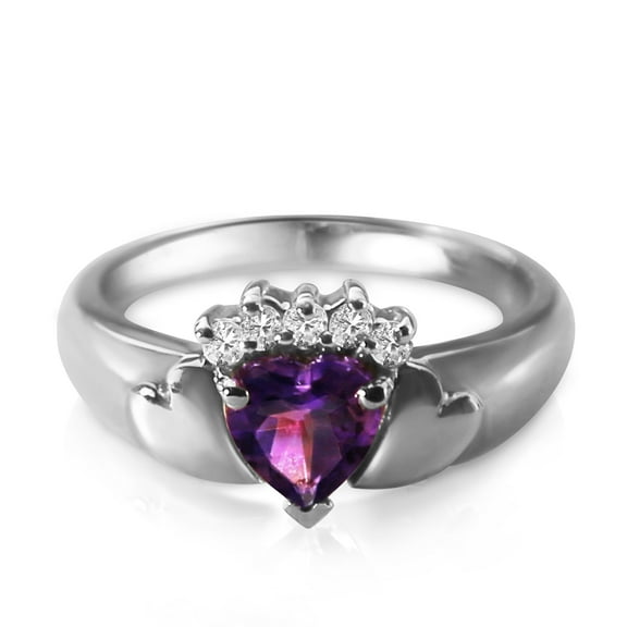 Galaxy Gold 14K Solid White Gold Heart Cut 0.75 CTW Ring with Natural Diamonds and Natural Purple Amethyst (7.0)