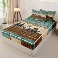 thumbnail image 2 of Homewish Happy Camping Zipper Full Size Comforter Sets with Fitted Sheet and 2 Pillowcases for Boys Girls,Brown Teal Cabin Zipper Bedding Set,4pcs,Navy Blue Reversible, 2 of 6
