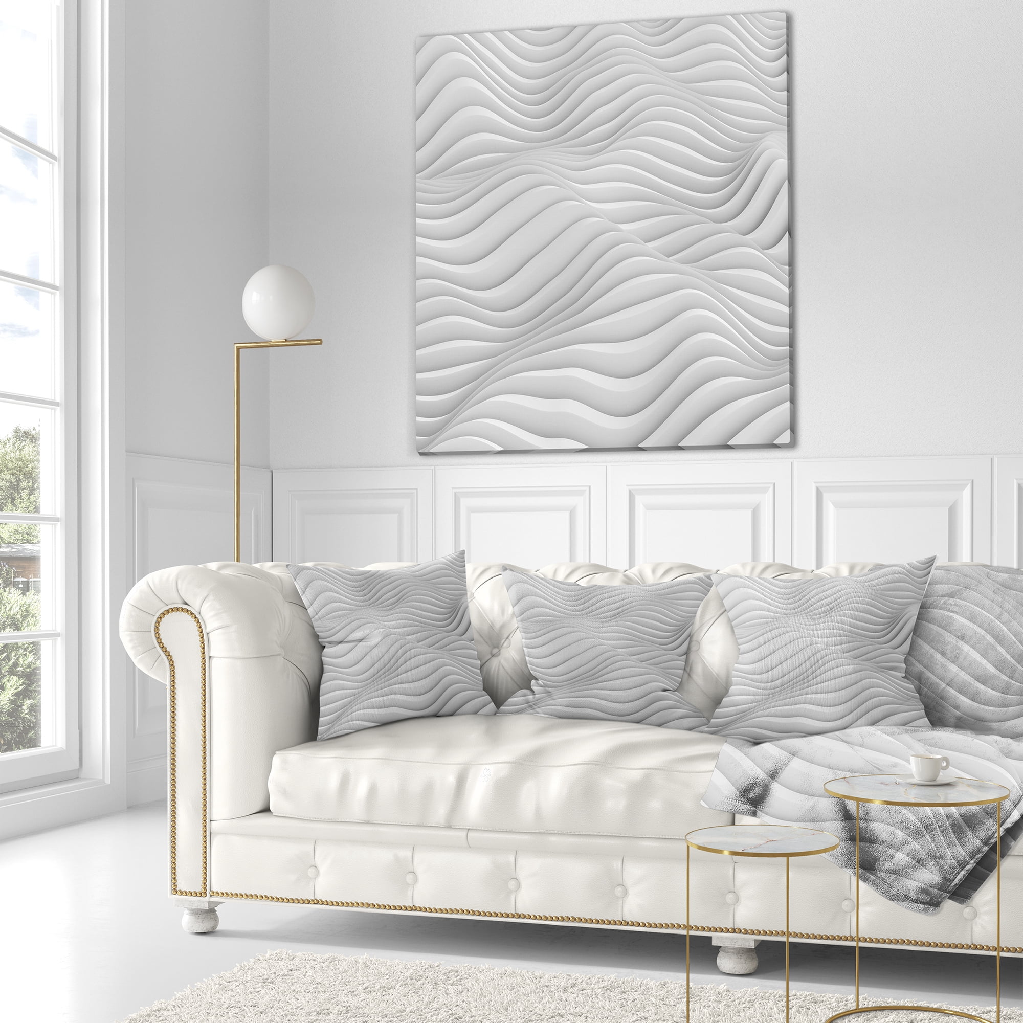 Designart Fractal Rippled White 3D Waves - Contemporary Throw Pillow - 18x18