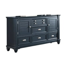 Zeny Wide Dresser, 5 Drawers, 2 Door Cabinets, Slate Blue Solid Wood