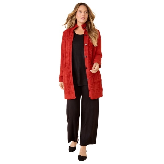 Catherines Women's Plus Size Cashmiracle Buttonfront Cable Cardigan