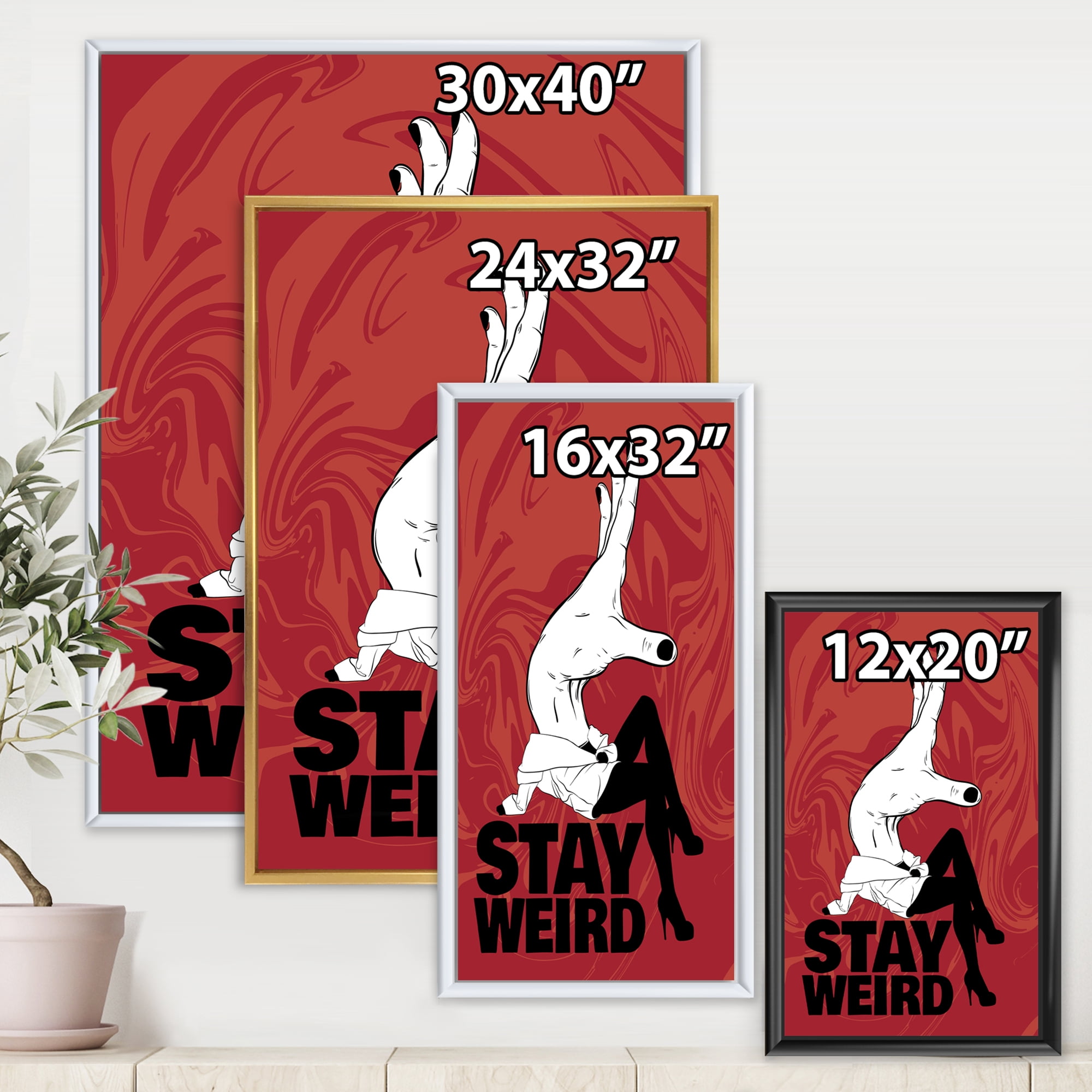 Stay Weird Hand Sign 16 in x 32 in Framed Painting Canvas Art Print, by Designart