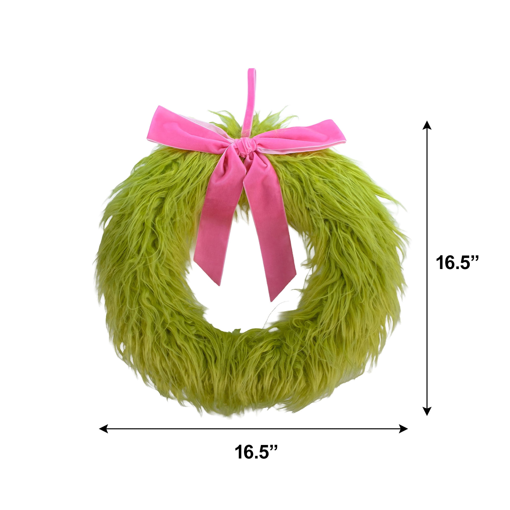 Dr. Seuss The Grinch Green Furry Wreath with Pink Ribbon by Dr. Seuss - Holiday Decoration