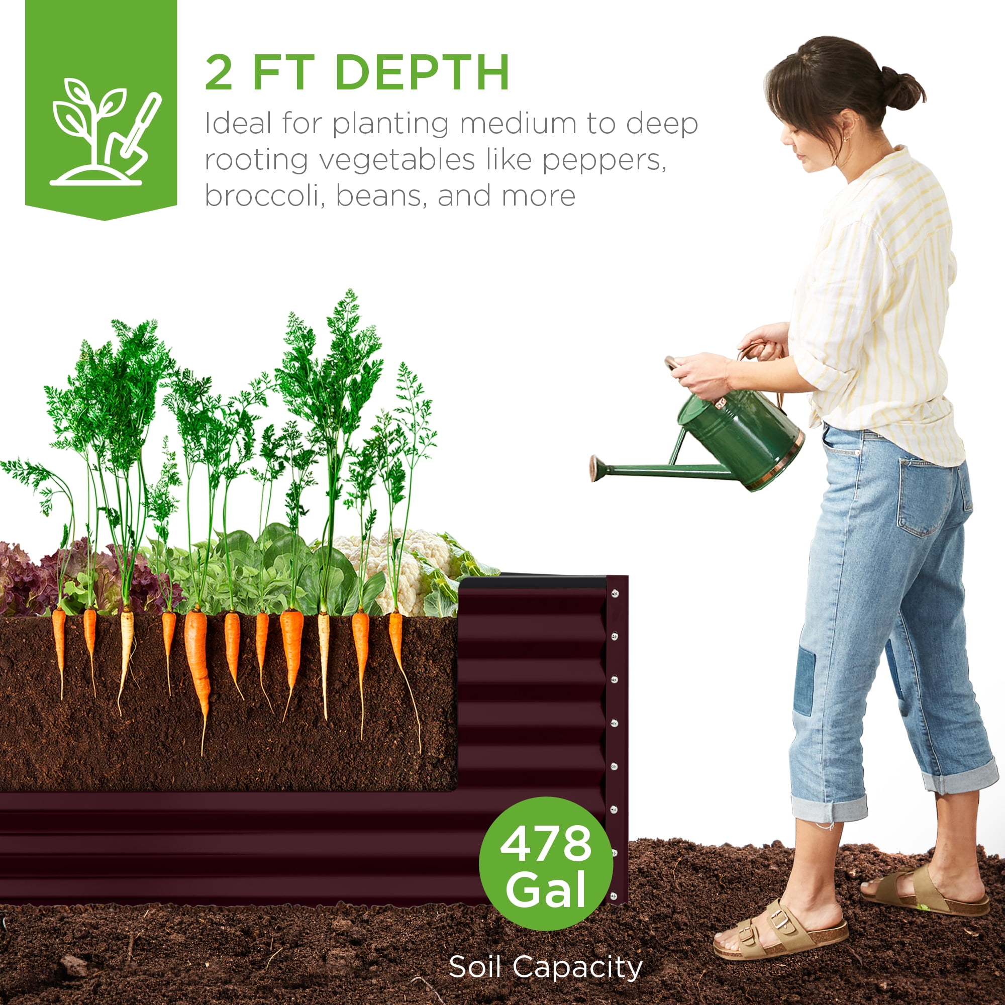 Best Choice Products 8x4x2ft Outdoor Metal Raised Garden Bed for Vegetables Flowers Herbs - Burgundy