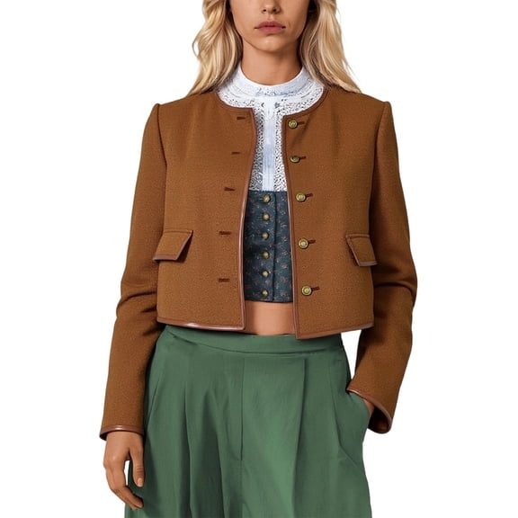 Winter clothing for women Plus Size Women's Coat Fashionable Round Neck Short Jacket With Metal Buttons And Trim Detail For Daily Wear
