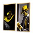 thumbnail image 3 of Designart "Retro Chic Yellow Hat on Black" Man Framed Wall Art Set Of 2 - Glam Gold Gallery Wall Frame Set For Home Decor, 3 of 6