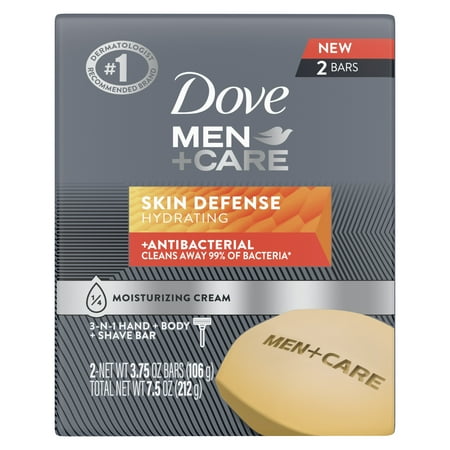 Dove Men+Care Soap Bar For Smooth and Hydrated Skin Care Skin Defense Effectively Washes Away Bacteria While Nourishing Your Skin 3.75 oz, Cream, 2 Count