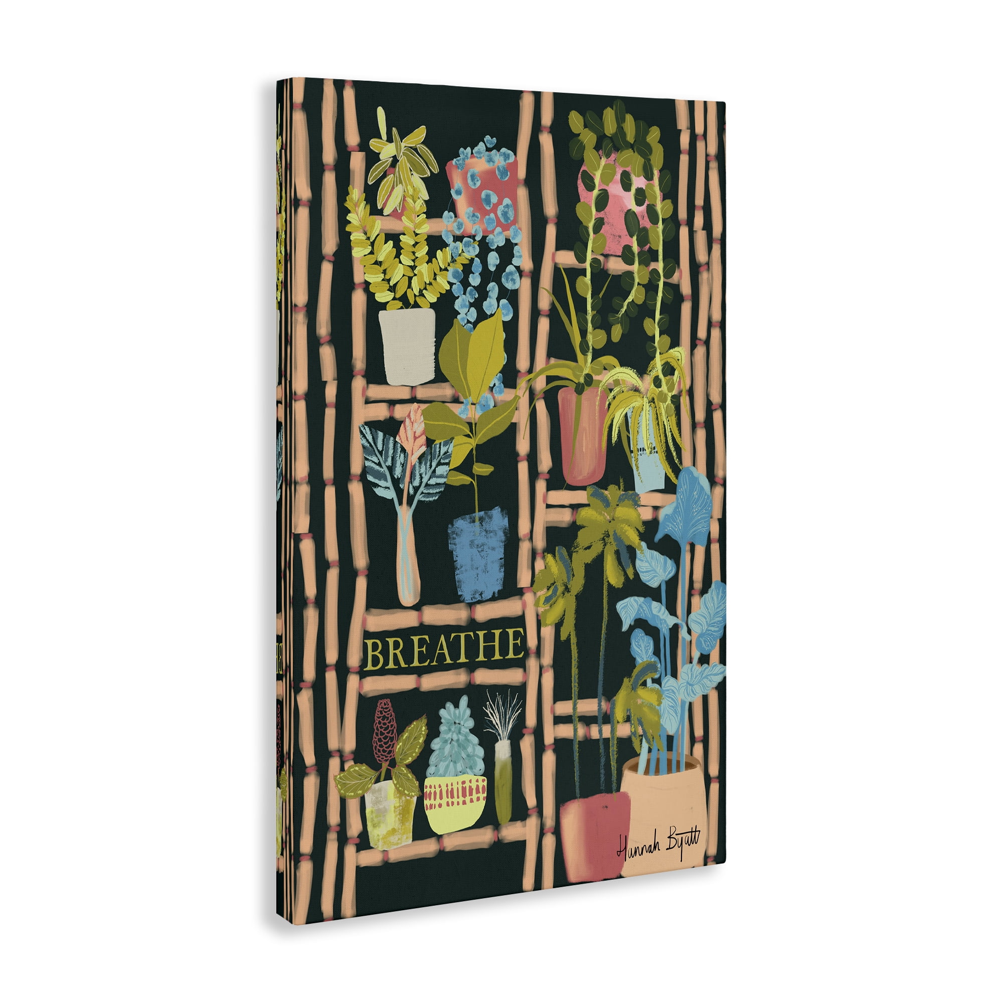 Stupell Industries Plant Shelf on Black Plants & Flowers Painting Wrapped Canvas Art Print Wall Art, 30 x 45