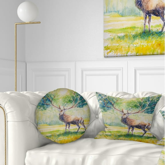 Designart Deer with Blue Horn - Abstract Throw Pillow - 12x20