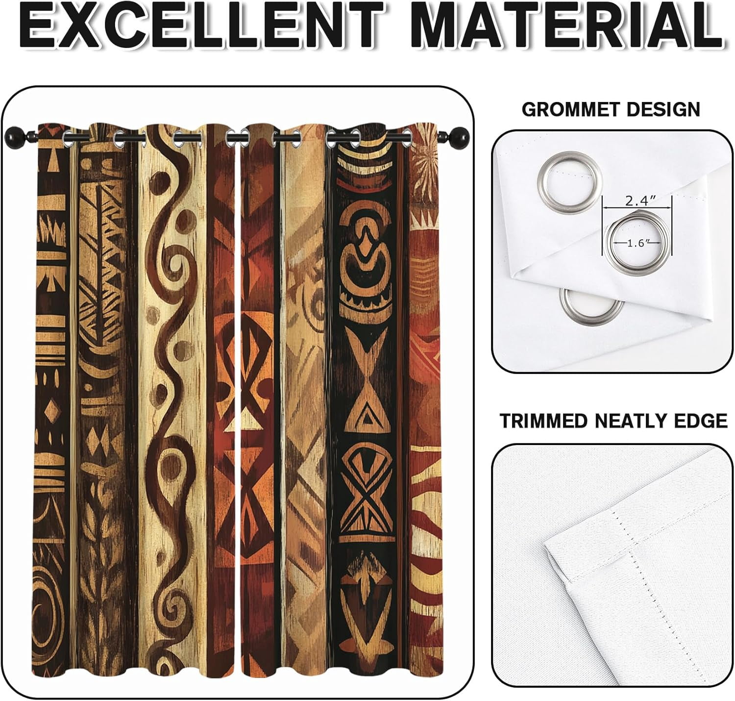 African Blackout Curtains for Bedroom Living Room, Thermal Insulated Room Darkening Grommet Drapes, Boho Afro Ethnic Tribal Window Curtains Home Decor-42"W x 84"L (Pack of 2)