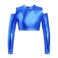 thumbnail image 2 of iixpin Kids Girls Long Sleeves Athletic Shiny Metallic Dance Crop Top for Dancewear Performance Costume Royal Blue 6, 2 of 6