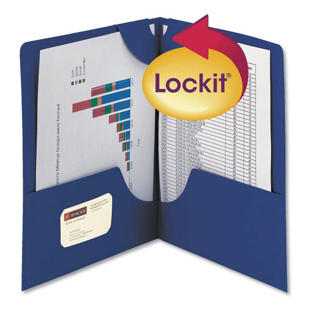 Lockit Two-Pocket Folder, Textured Paper, 100-Sheet Capacity, 11 X 8.5, Dark Blue, 25/box | Bundle of 2 Boxes