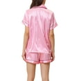 thumbnail image 3 of INSPIRE CHIC Women's Pajama Sets Button Down Shirt and Shorts 2 Pcs Satin Silky Sleepwear L Pink, 3 of 6