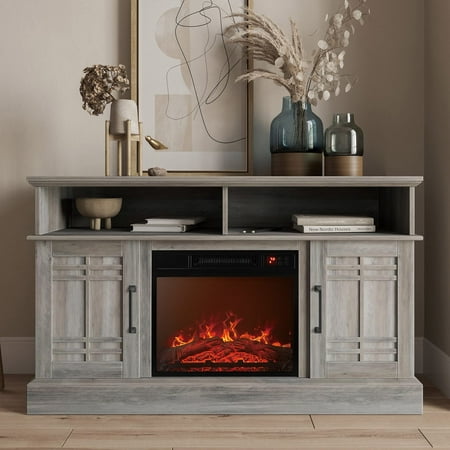 BELLEZE 47" TV Stand with 18" Electric Fireplace, Modern Electric
