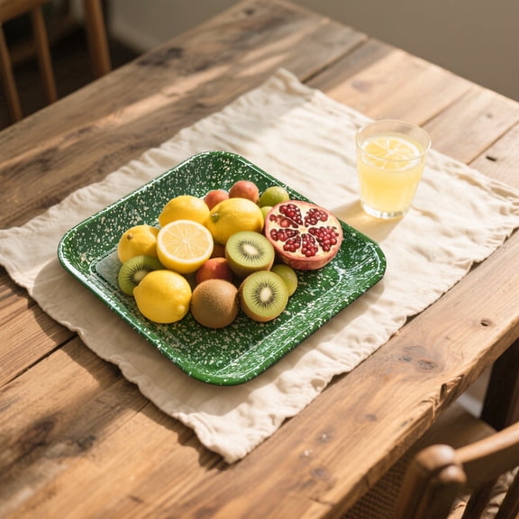 Enamel Serving Tray Food Tray Dinner Plate Platter for Fruit Appetizer Salad Camping Picnic BBQ