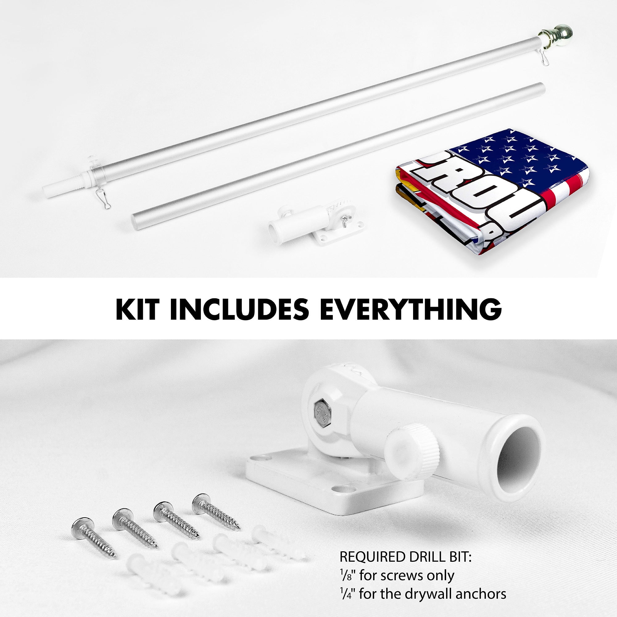 G128 Combo Pack: 6 Ft Tangle Free Aluminum Spinning Flagpole (Silver) & American USA Proud & Free Eagle Flag Flag 3x5 Ft, LiteWeave Pro Series Printed 300D Polyester | Pole with Flag Included