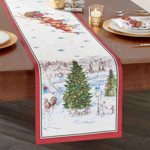Elrene Home Fashions Santa’s Snowy Sleighride Table Runner, Multicolor, 13" x 70"