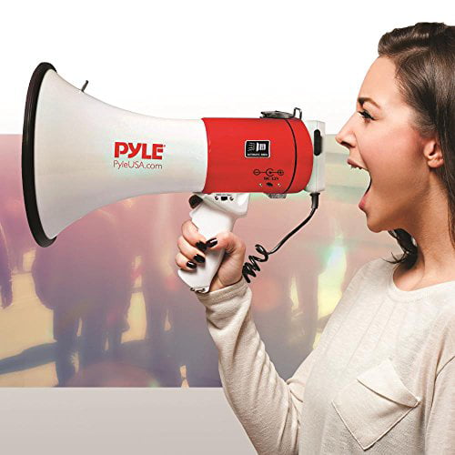 Pyle Megaphone Speaker PA Bullhorn with Built-in Siren 50 Watts & Adjustable for