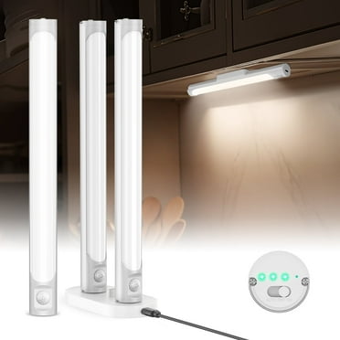 3PCS Motion Sensor Light Indoor, Closet Lights with Power Display, Rechargeable Under Cabinet Lighting with Charging Station, Night Light 10 inch for Kitchen, Cabinet, Wardrobe