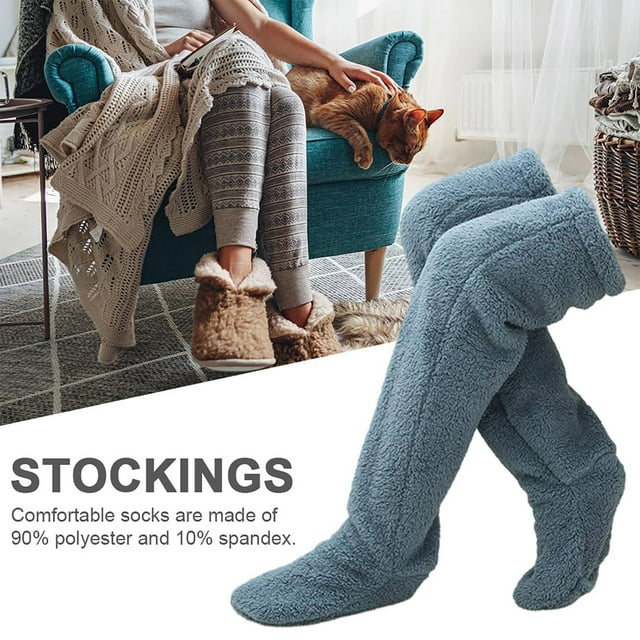 Chaussettes de Sol Ourson pour Femmes Bas Genouillères Chaudes Chaussettes Hautes Bas Bas de compression Bleu