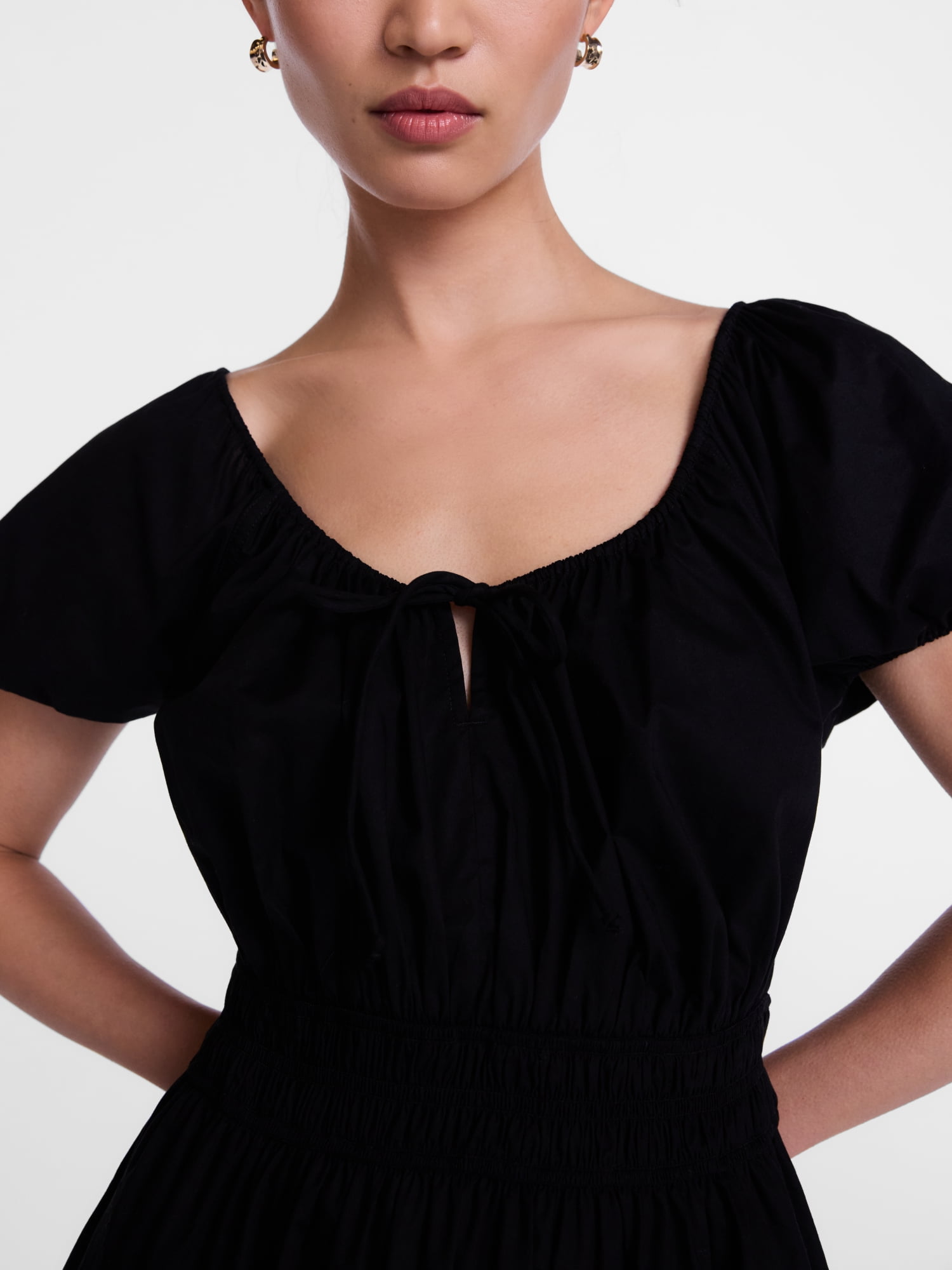 Scenario Women's and Women's Plus Smocked Waist Peasant Midi Dress with Puff Sleeves, Sizes XS-4X