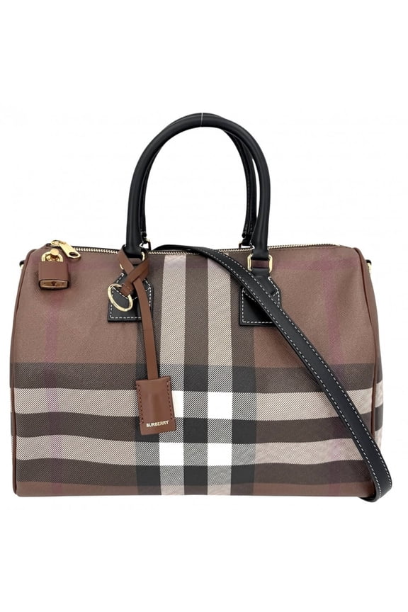 Pre-Owned Burberry Women's Medium Check Bowling Bag Handbag Shoulder Crossbody Mini Boston...