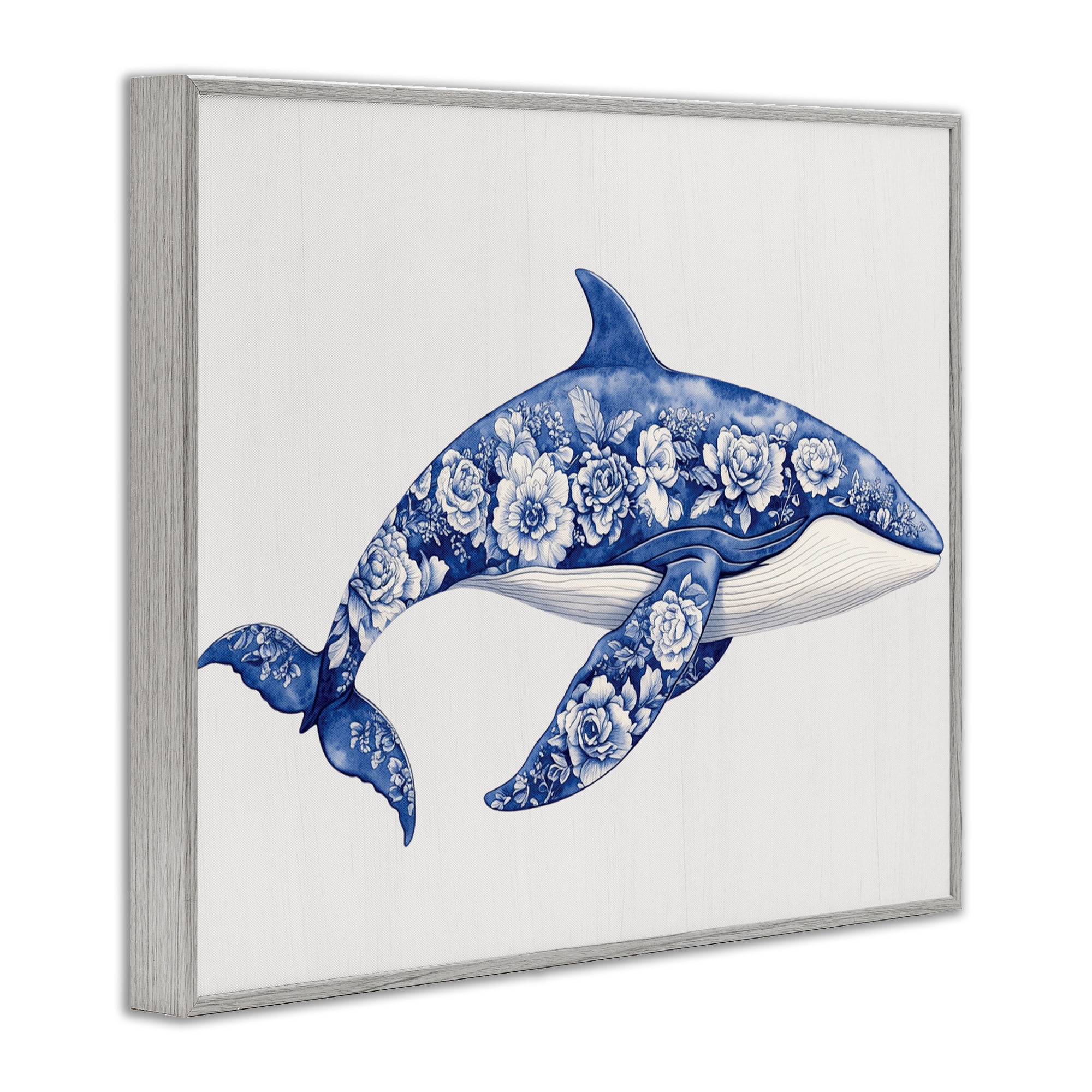 Floral Toile Whale Gray Framed Giclee Art, design by Lettered and Lined