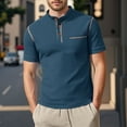 thumbnail image 2 of Men's Polo Shirts Summer Mesh Ice Silk Solid Color Short Sleeve Button Stand Collar Breathable Pocket Tops Lightweight T Shirts for Man Blue M, 2 of 5