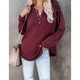thumbnail image 2 of Shirts For Women Solid Color Buttons Womens Tops Long Sleeve Crew Neck Pullover Blouse T-Shirt Alsol Lamesa, 2 of 3